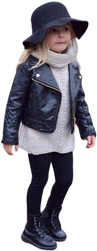 Toddler Baby Boy Girl Motorcycle Faux Leather Jackets Coat Winter Outwear for 1-6Y (3-4T, Black)