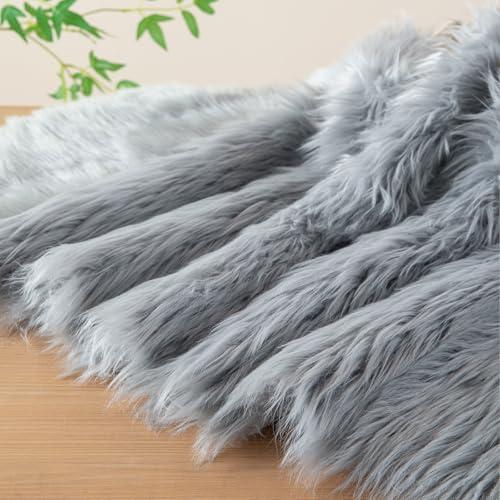 Faux Fur Fluffy Crafts Fabric 23.6x59 inch Grey, Long Pile Shaggy Fur Fabric for Costume, Halloween Decoration, Home Sewing, Craft Arts Supply, Upholstery, Christmas Plush Furry Material