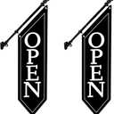 2 Pack OPEN Flag with Pole Kit - Heavy Duty Canvas Open Banner for Business Storefront, 42x12 Inch Outdoor Double-Sided Sign with Bracket - Advertising Signage for Retail & Shops (Black)