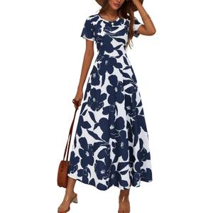 ZABERRY Women's 2024 Short Sleeve Round Neck Casual Summer Flowy Maxi Spring Dresses with Pockets (M)