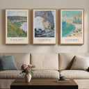 3 Piece Framed Monet Landscape Wall Art for Living Room, Large Impressionist Vintage Coastal Picture Canvas Prints Painting, Classic Nature Artwork Decor for Bedroom Hallway 16x24 Inch, 16w" X 24h"x3pcs