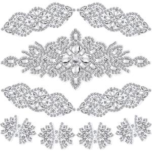 9 Pcs Rhinestone Applique Iron on Patch 3 Style Rhinestone Hot Fix Applique Wedding Hair Appliques for Bridal Wedding Dress Clothing Sash Crystal Belt Sewing Appliques for Shoes(Silver)