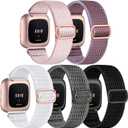 DaQin Elastic Sport Nylon Band Compatible with Fitbit Versa 2 Watch Bands Women Men, 5 Pack Adjustable Stretchy Solo Loop Wristband for Versa/Versa Lite/SE/Fitbit Versa 2 Bands Women of Smartwatch