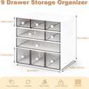 Desk Organizer with 9 Drawers, 4 Tier Plastic Stackable Storage Drawers for Desk Storage, Office Stationery Makeup Organizer Suit for Home, Office and School