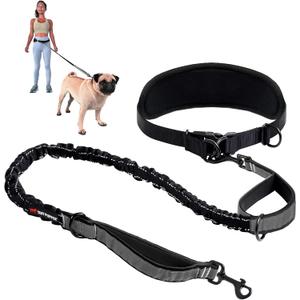 Tuff Pupper Heavy Duty Hands Free Dog Leash | One Small/Medium Dog Up to 45 lbs | Comfortable Shock Absorbing Bungee | Reflective Padded Handles | Lumbar Waist Belt 26-38" | Jogging Running Leash
