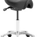 Saddle Stool with Wheels, Height Adjustable Ergonomic Rolling Saddle Chair for Salon Tattoo Shop Spa Home Dentist Clinic, Black Saddle Stool