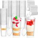 mwellewm 240 Pcs Dessert Cups with Spoons 120 Pcs 3 OZ Mini Clear Plastic Dessert Parfait Cup 120 Pcs Spoons for Party Small Round Serving Wine Shot Disposable Fruit Ice Cream Mousse Appetizer Bowl