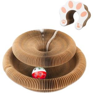 2 x Kitty Curlz Cat Toy, Magic Organ Cat Interactive Scratcher Cardboard with Bell Ball, Foldable & Changeable Accordion Shape Exercise Anxiety Relief Toy for Indoor Cats(1PCS)