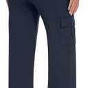 Yoga Cargo Pants Women Wide Leg Pants with Pockets High Waist Stretch Dress Casual Business Work Travel Pants (Medium, Navy)