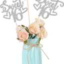 10 PCS Sweet 16 Centerpiece Sticks Double Sided Glitter Happy 16th Birthday Cake Toppers Number 16 Centerpieces for Tables Flower Topper Decorations 16th Birthday Party Centerpiece Supplies Silver