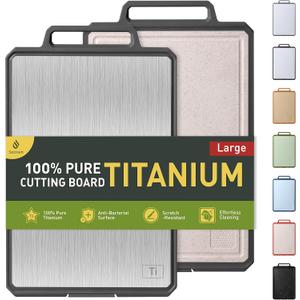 Titanium Cutting Boards for Kitchen Chopping Board with Handle Large Big Small Kitchen Meat Butcher Block Double Sided Pure Titanium and Wheat Straw PP Not Wood Bamboo Plastic Teak Grey/Beige
