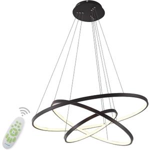 LightInTheBox Modern LED Chandelier 3 Ring Chandelier Dimmable Circular Dining Ceiling Pendant Light for Dinning Room Living Room 60+40+20cm (Black; Light Source: Stepless Dimming)