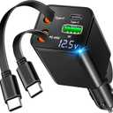 [Apple MFi Certified] Retractable Car Charger USB C, Braveridge 120W USB C Car Charger 4 in 1 PD/QC Type C Fast Charge Cigarette Lighter Adapter for iPhone 17/17 Pro Max/16 Pro/15/Galaxy S26/S25/Pixel