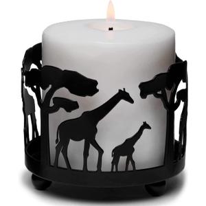 Pillar Candle Holders, Animal Candlestick Holder, Vintage Giraffe Silhouette Candles Tray, Safari Tea Light Candle Stand for Restaurant, Forest Theme Decor, Black Candle Holder for Living Room, Giraffe