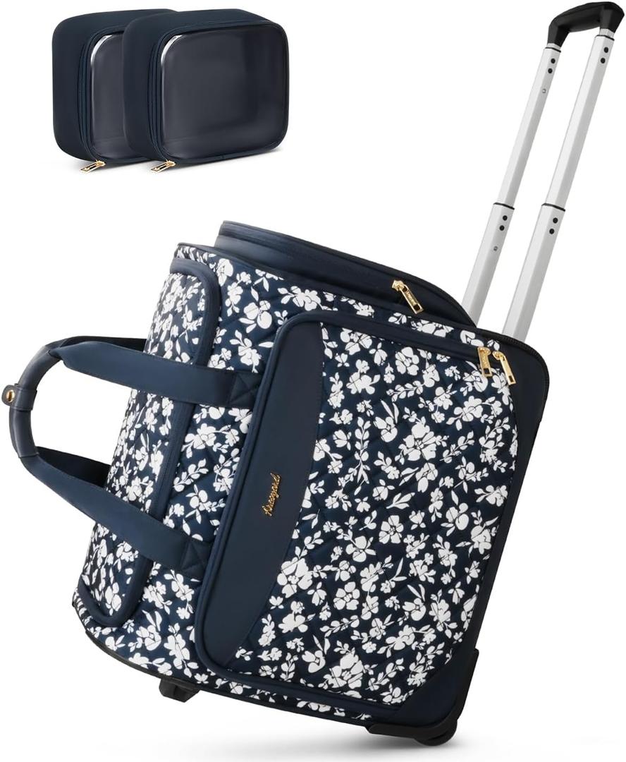 Arcoyard Sewing Machine Case with Wheels, Rolling Sewing Machine Carrying Case with Removable Bottom Pad & 2 Packing Cubes for Gifts, No Installation Required, Compatible with Singer, Brother, Blue, 11.81 x 15.67 x 16.73 inches