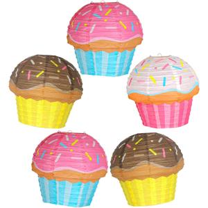 Hanging Candyland Party Decorations,Donut Party Decorations,Cupcake Ice Cream Paper Lanterns for Baby Shower, Kids Girls Birthday Party, Ice Cream Party, Celebration (5pcs)