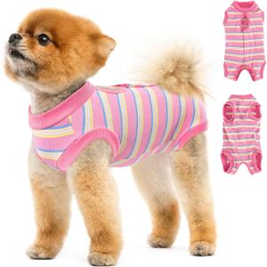 SlowTon Dog Surgery Recovery Suit - Surgical Onesie for Female Male Dogs Spay Neuter, Soft Anti Licking Dog Recovery Bodysuit for Abdominal Wounds Cone Alternatives(Pink,L) (Large(Back:14.6'', Chest:19-22''))