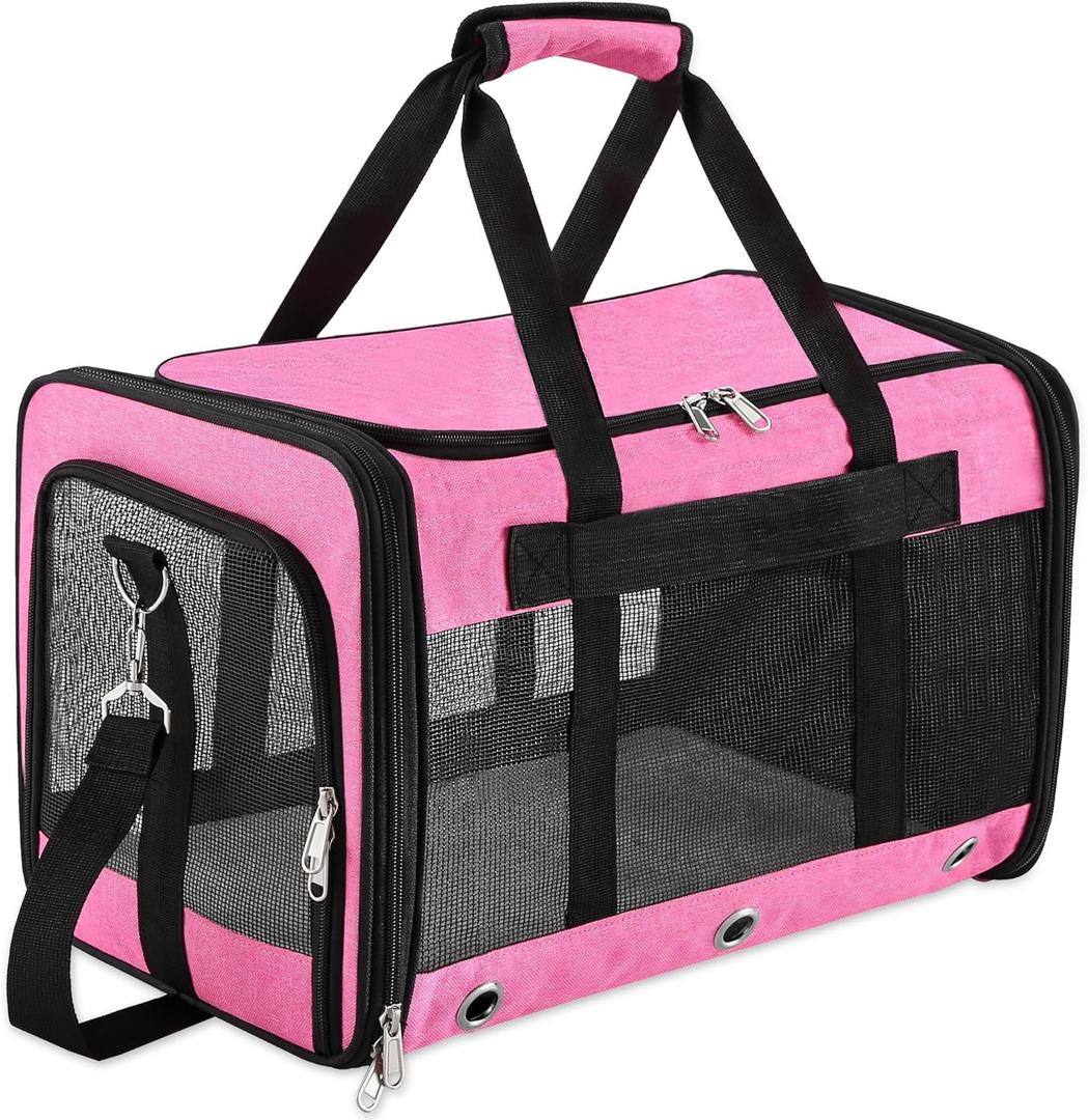 Soft Sided Cat/Dog Carrier,Collapsible Pets Travel Carriers for Pet/Puppy with Shoulder Strap & Removable Mat,Mesh Top Load Small Dogs/Cats Carry Bag Up to 25 LbsPink,L