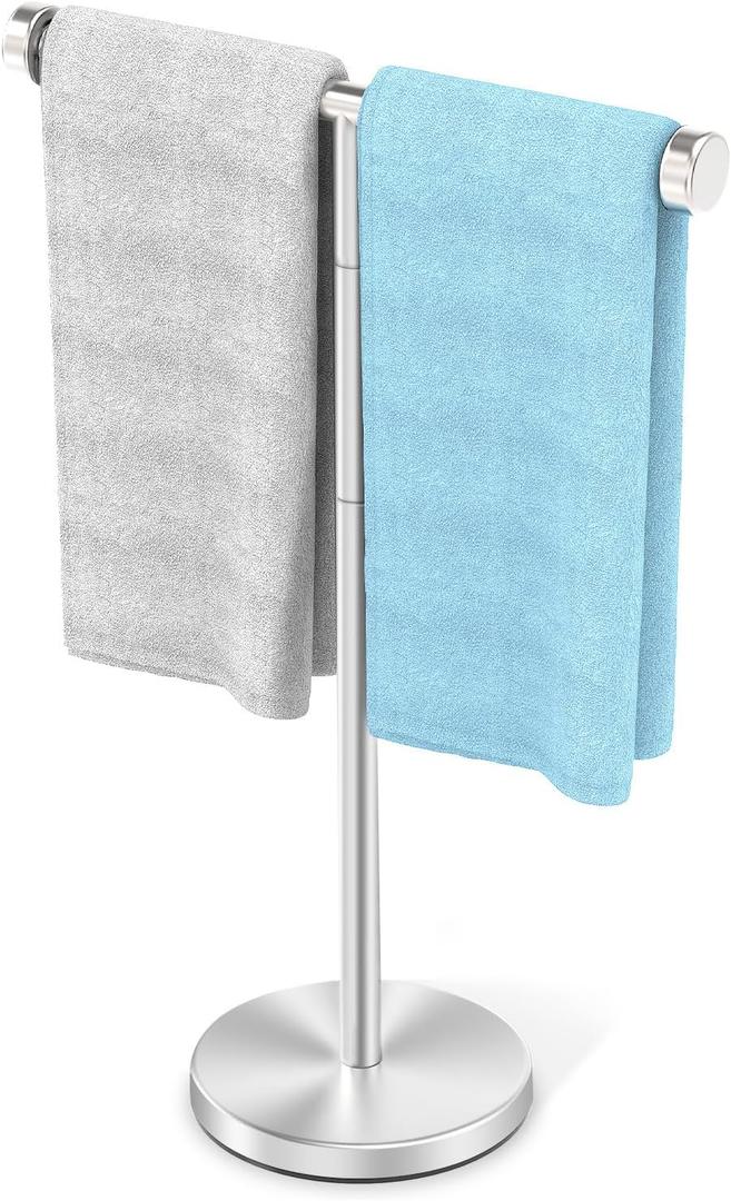 VEHHE T-Shape Hand Towel Holder for Bathroom, Height Adjustable Hand Towel Stand, SUS304 Stainless Steel Towel Holder Stand Non-Slip for Adults, ChildrenSilver