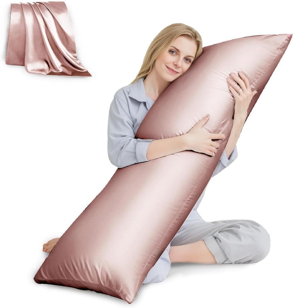 HUXMEYSON Body Pillow with Satin Pillowcase, Body Pillow for Adults, Removable Cover, Pink (20"x54")