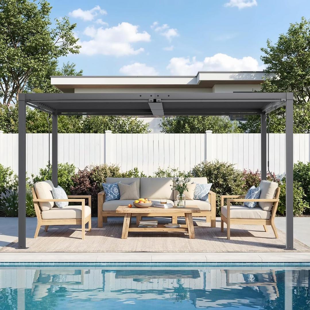 Louvered Pergola 10' x 13', Outdoor Aluminum Pergola with Reinforced Steel Roof, Heavy-Duty Hardtop Gazebo for Patio Deck, Weatherproof Sun Shade Shelter, Grey