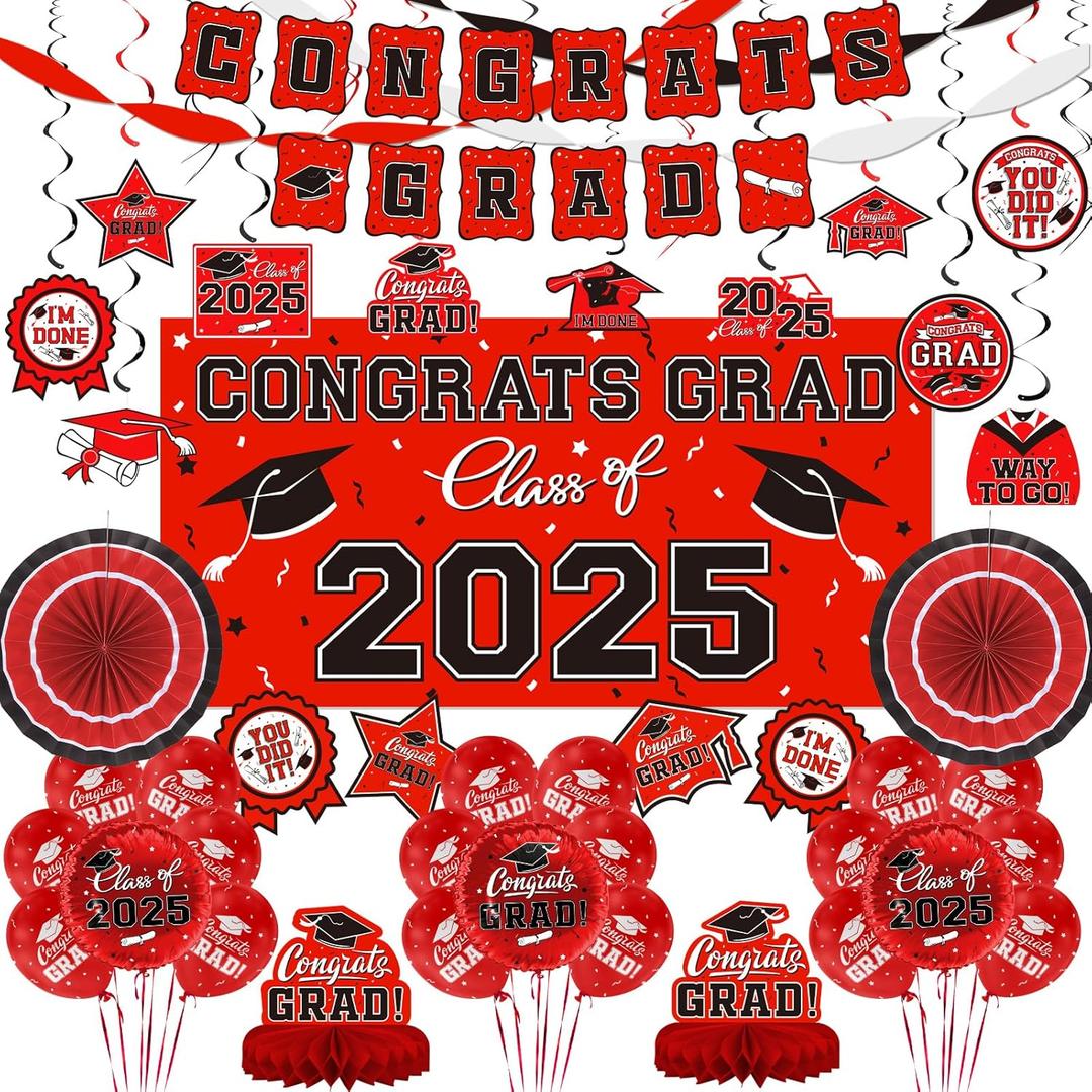 Black and Gold Themed 2025 Graduation Decorations Set - Congrats Grad Banner, Class of 2025 Backdrop, Balloons & Streamers Kit - Graduation Party Supplies for High School & College Celebrations