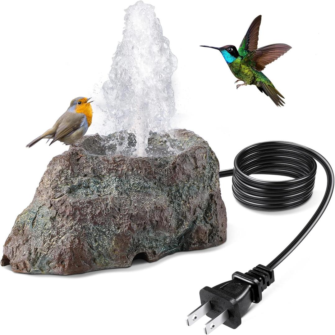 Dreyoo Fountain for Bird Bath, Red Moss Resin Granite Water Fountain Rock with 7W Water Pump, Bird Bath Fountains for Hummingbird Birdbath, Bird Feeder, Small Aquarium, Fish Tank