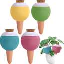 4PCS Plant Watering Globes, Large Terracotta Automatic Watering Stake Devices with Wooden Stopper for Pots, Planters, Indoor, Outdoor