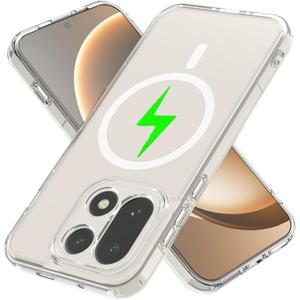 MSOTES for OnePlus 15 Case Compatible with MagSafe, Built-in 3000 Gauss Ultra Strong Magnetic, TPU Airbag Bumper & Anti-Yellowing Hard PC Back Slim Thin Phone Cover for One Plus 15 (Clear)