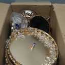 3 PCS Round Cake Stand with Crystal Bling Pendants European Style Lace Cake Plate Golden Premium Display Stand with Crystal Bling Pendants Dessert Showcase Set for Birthday Parties,Wedding,Banquet