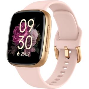 Smart Watch for Women, 1.85" AMOLED Always-On Display Screen Smartwatch for iPhone & Android, 3ATM Waterproof Fitness Tracker with Bluetooth Call, Heart Rate/Sleep/SpO2 Monitor, 100+ Sport Modes (small, Pink)