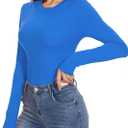 Womens Long Sleeve Crewneck Slim fit T Shirts Sexy Cute Dressy Casual Fall Basic Tops Tee Tshirt Blouse for 2025 (Blue)