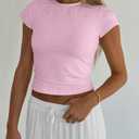 Beumissy Women's Casual Crewneck T-Shirts Basic Tees Short Sleeve Y2K Summer Tops(Grey,X-Large)