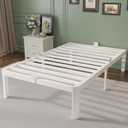 16 Inch Twin Bed Frame with Metal Gasket, White Single Bed Base