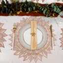 Placemats Set of 4, Round Hollow Out Flowers Place Mats for Dining Table Pressed Vinyl Blooming Leaf Table Mats for Holiday Party Wedding Accent Centerpiece Dinner Table Decoration (Rose Gold)