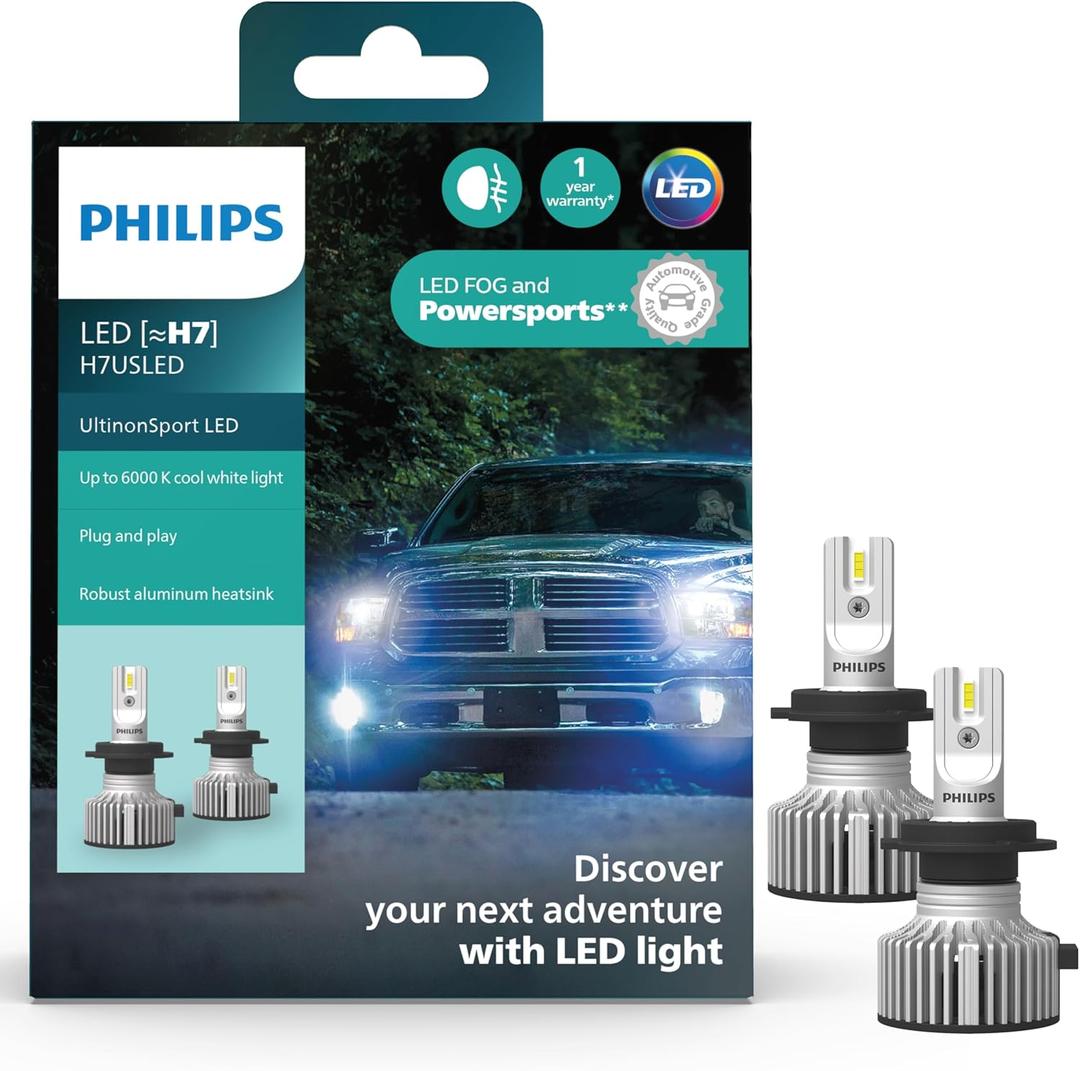 Philips UltinonSport H7 LED Bulb for Fog Light and Powersports Headlights, 2 Pack
