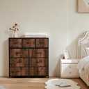 Sweetcrispy Dresser for Bedroom with 9 Storage Drawers, Large Fabric Storage Tower Organizer, Chest of Drawers with Metal Frame Wooden Top for Closet, Living Room, Entryway, Brown, 39.4"D x 11.8"W x 40"H
