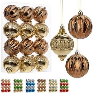 12 PCS Large Christmas Ball Ornaments Set for Tree, Shatterproof Xmas Tree Decorations Balls, Assorted Design Plastic Ornaments for Holiday Wedding Party, Big Brone Christmas Balls