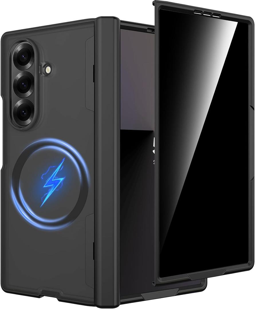 Miimall for Samsung Galaxy Z Fold 7 Case with Privacy Screen, Magnetic Wireless Charging Compatible & Hinge Protection, Matte Translucent Design, Anti-Slip Shockproof Cover for Z Fold 7, Black