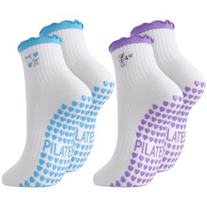 Jspupifip Embroidery Non Slip Cotton Yoga Pilates Socks for Women (White)