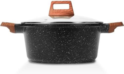 ESLITE LIFE Nonstick Stock Pot with Lid, 5 Quart Granite Casserole Large Soup Pot Pasta Cooking Pot, Induction Compatible, PTFE & PFOA Free, Black