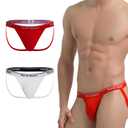 KAREN SPACE Sexy Athletic Supporters Men's Underwear Breathable Jockstrap Mens Cotton Thong,1908SD-2P-White/Red,Medium (M)