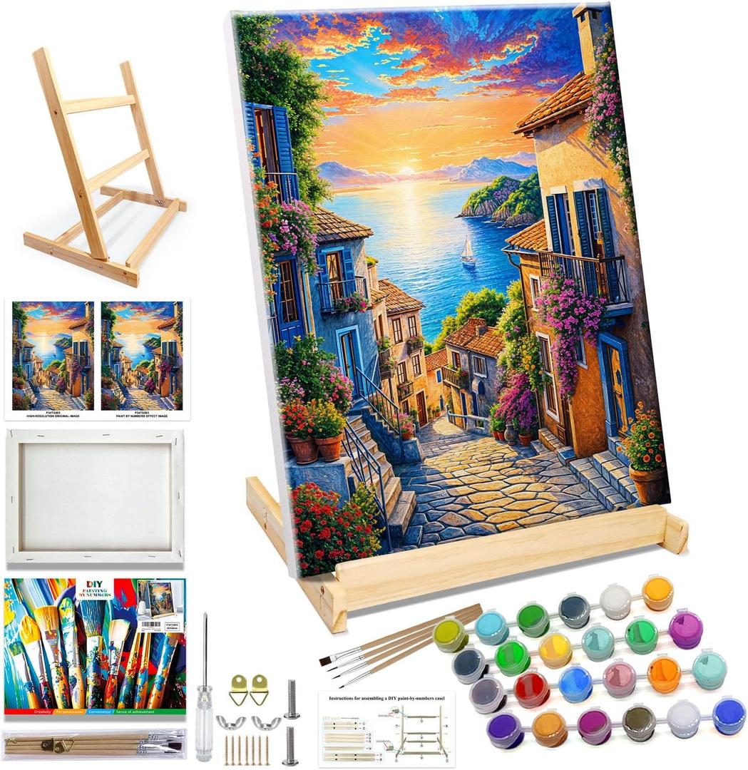 JOOZ Landscape Paint by Numbers Kit for Adults Seaside Sunset Paint by Number with Frame DIY Scenery Paint by Number with Easel Oil Painting Kits for Gift Home Wall Decor 12x16 Inch (TG03) JOOZ Landscape Paint by Numbers Kit for Adults Seaside Sunset Paint by Number with Frame DIY Scenery Paint by Number with Easel Oil Painting Kits for Gift Home Wall Decor 12x16 Inch (TG03)