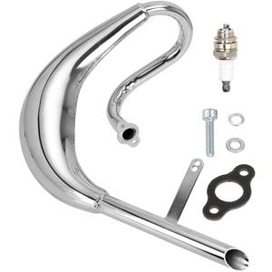 FVRITO Performance Chrome Exhaust Muffler Expansion Chamber Pipe Silencer Gasket for 2 Stroke 50cc 66cc 80cc 100cc Engine Gas Motorized Bicycle Motor Bike Silver