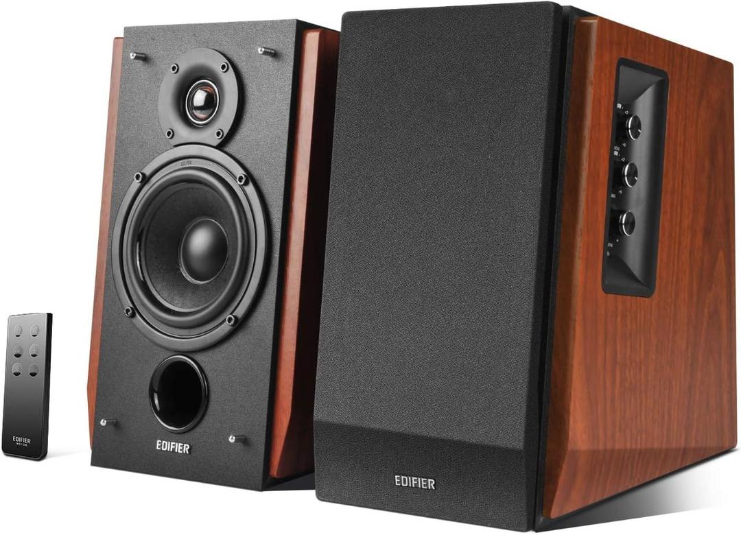 Edifier R1700BT Bluetooth Bookshelf Speaker - Active Near-Field Studio Monitors - Powered Speakers 2 Setup Wooden Enclosure - 66w RMS (black and walnut)