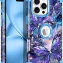 LONTECT for iPhone 16 Pro Max Case Glow in The Dark Three Layer Heavy Duty Shockproof Hard PC+Soft Silicone Rugged Full Body Protective Case for Women Girls,Purple Blue