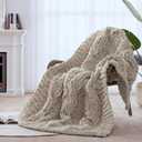 Chunky Knit Blanket Throw - 100% Hand Knitted Chunky Soft Throw Blanket for Couch, Thick and Warm for Winter, Linen, 40x50 Inches