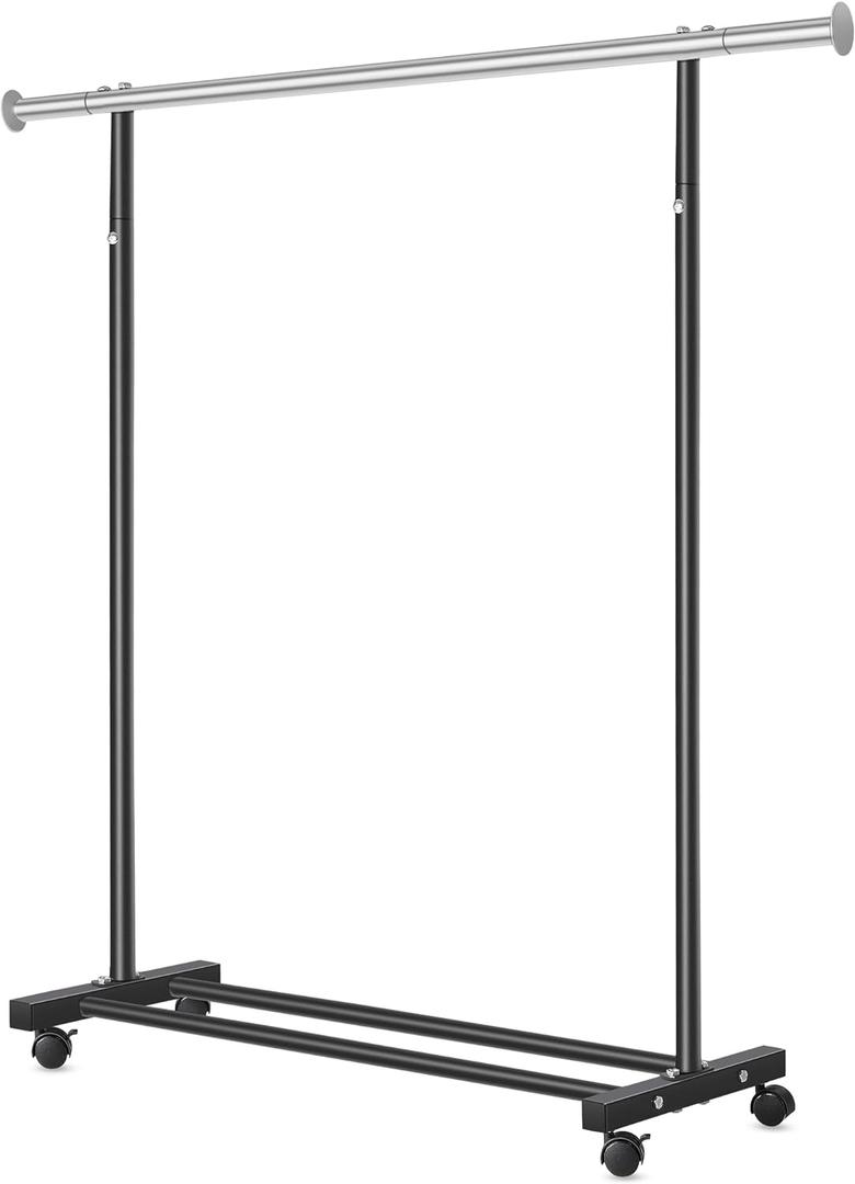 Clothes Rack, 130LB Capacity Heavy Duty Clothing Rack with Wheels and Bottom Shelf, 52.17 Inch Rolling Racks for Hanging Clothes, Coats, Shirts, Sweaters, Skirts, Dress, Black (Single, Matte Black)