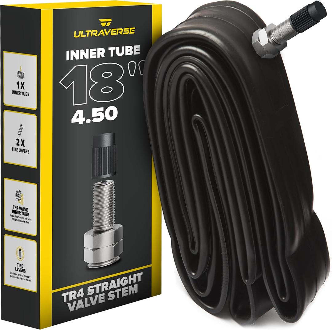 Ultraverse 14, 17, 18,19, 21 inch Inner Tubes with TR4 Reinforced Valve and Straight Stem for Mini Dirt Bikes, Pit Bikes, Motorcycles, and E-Bikes (18 x 4.50 (110/100-18))