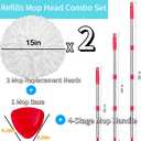 2 Pack Spin Mop Replacements Head Compatible for O ceda EasyWring 1 Tank System, Microfiber Mops Refills Hardwood Floor Cleaning, Base and 30-58in Handle Set Combo